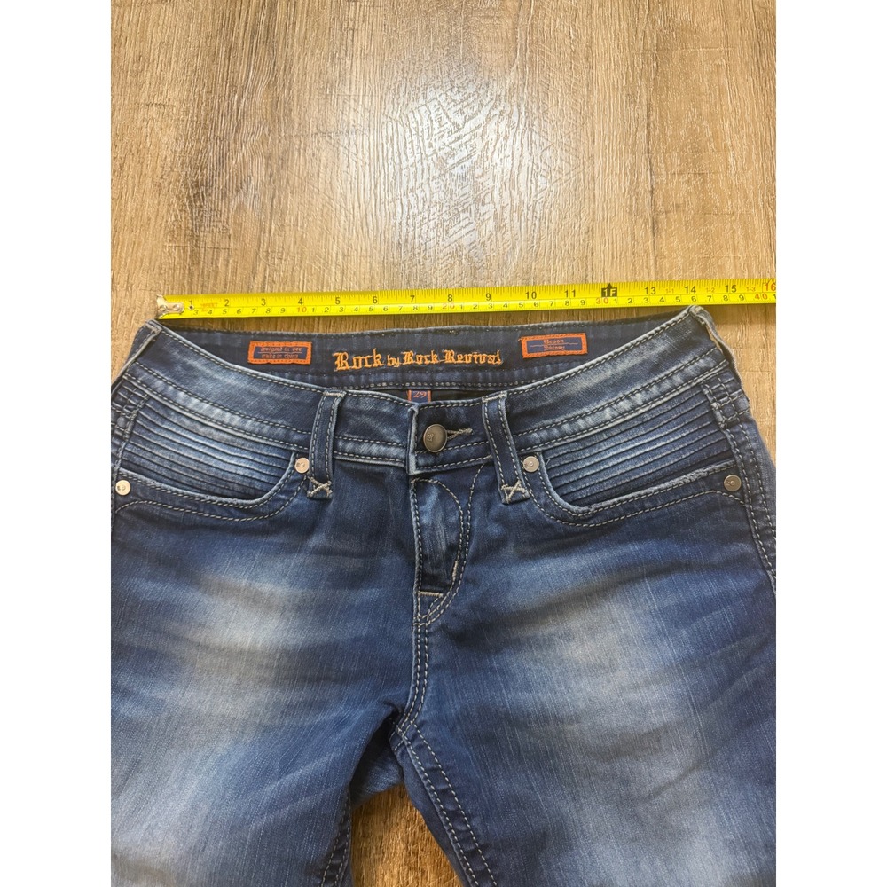 Rock by Rock Revival Devon Skinny Jeans Blue Stretch Moto Frayed Hem Size 29 - Picture 11 of 15
